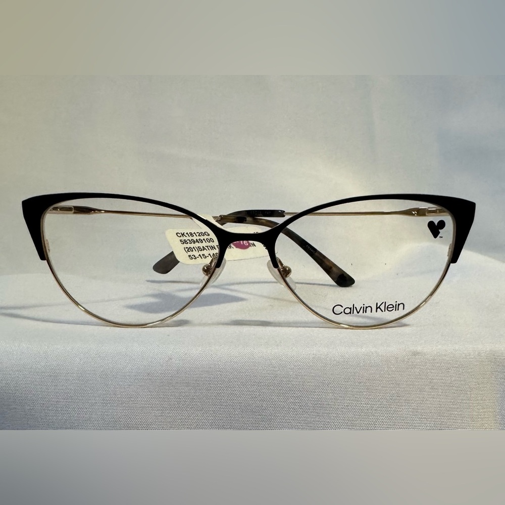 New Calvin Klein Women's Dark Brown and Gold Cat Eyeglasses Frames